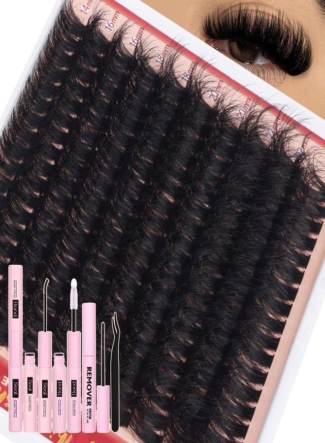 Eefofnn Fluffy Lash Clusters Kit Dramatic 270D Cluster Eyelash Extensions Kit 14-24mm Long Eyelash Clusters Kit Thick Volume Individual Lashes Bond and Seal Remover Tweezers Mega Lash Extension Kit by Eefofnn - Image 1
